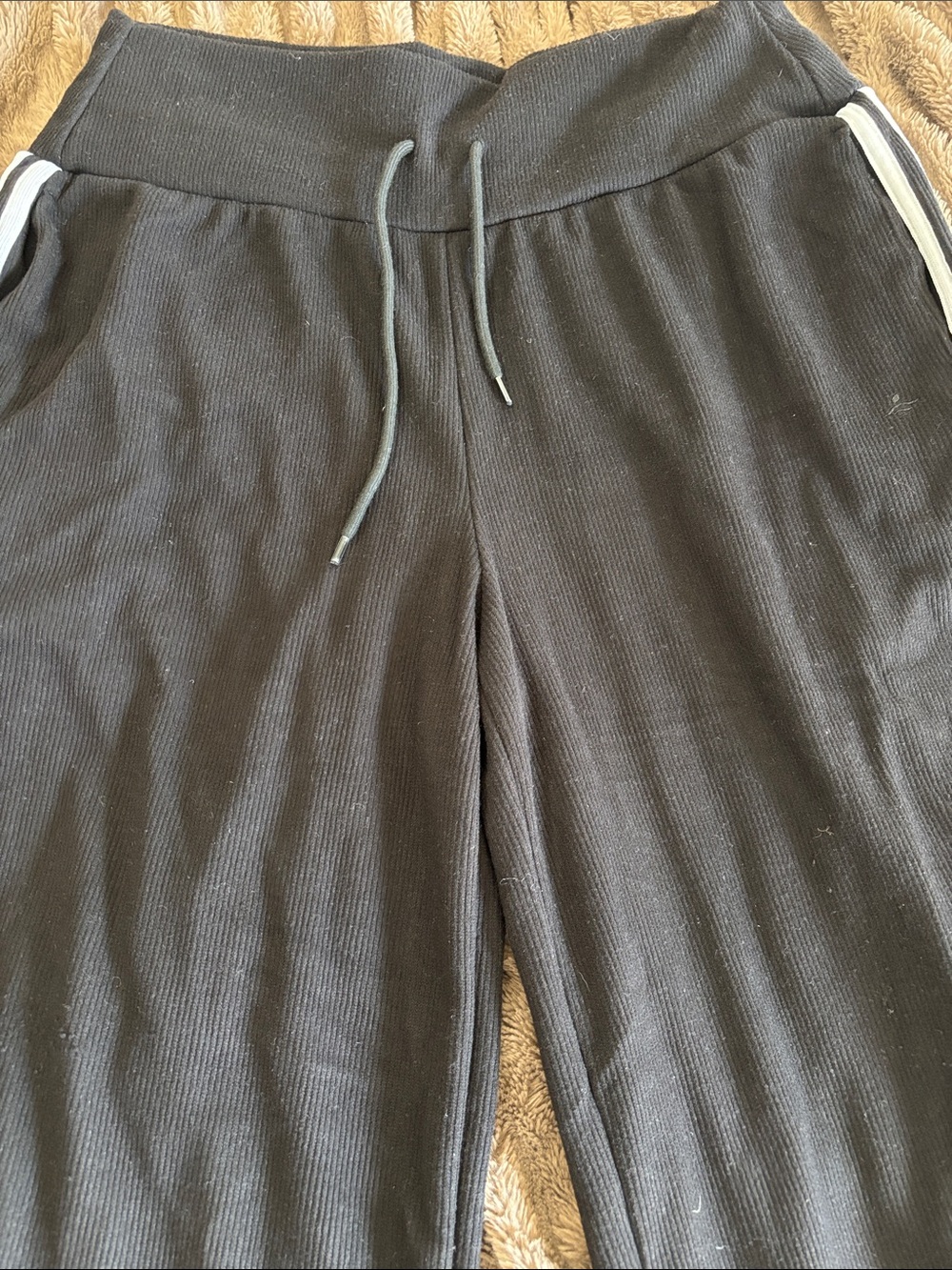 Halara Ribbed High Waisted Tummy Control Drawstring Side Stripe Baggy Pants